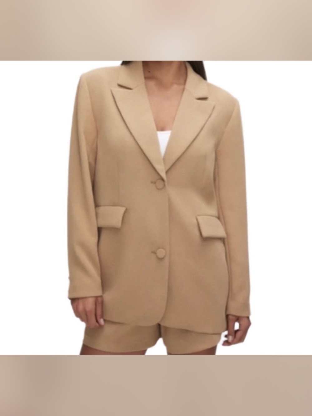 Good American Tan Single-Breasted Blazer